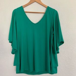 Roamans Woman’s Top Size 14 16 Green Flutter Sleeve Blouse